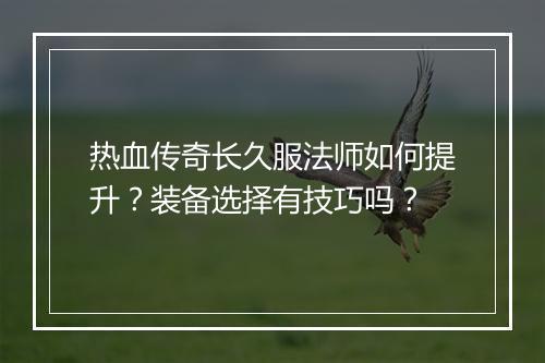 热血传奇长久服法师如何提升？装备选择有技巧吗？