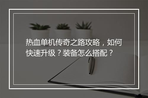 热血单机传奇之路攻略，如何快速升级？装备怎么搭配？