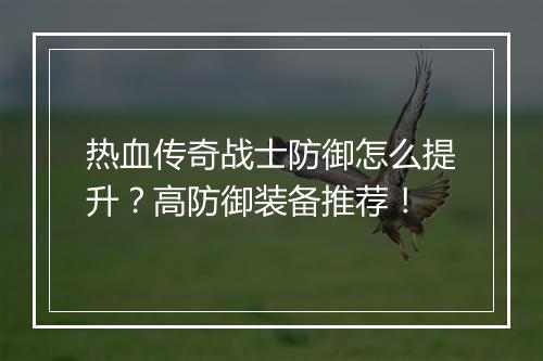 热血传奇战士防御怎么提升？高防御装备推荐！