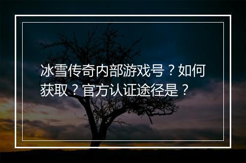冰雪传奇内部游戏号？如何获取？官方认证途径是？