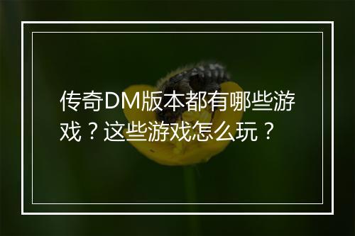 传奇DM版本都有哪些游戏？这些游戏怎么玩？