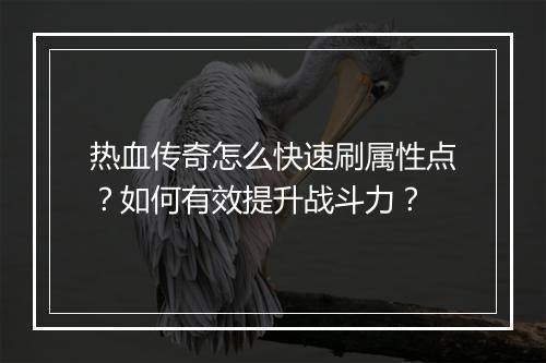 热血传奇怎么快速刷属性点？如何有效提升战斗力？
