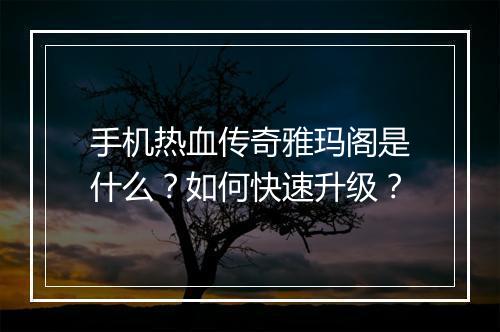 手机热血传奇雅玛阁是什么？如何快速升级？