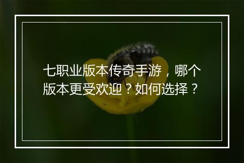 七职业版本传奇手游，哪个版本更受欢迎？如何选择？