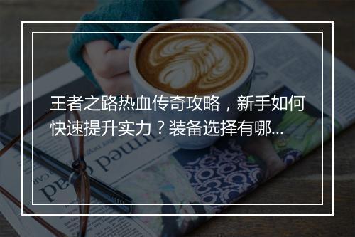 王者之路热血传奇攻略，新手如何快速提升实力？装备选择有哪些技巧？