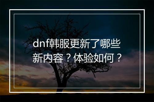 dnf韩服更新了哪些新内容？体验如何？