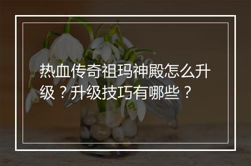 热血传奇祖玛神殿怎么升级？升级技巧有哪些？