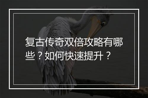 复古传奇双倍攻略有哪些？如何快速提升？