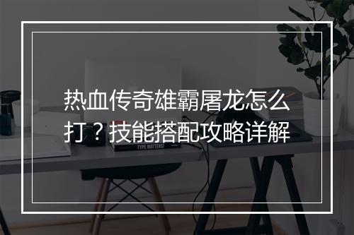 热血传奇雄霸屠龙怎么打？技能搭配攻略详解