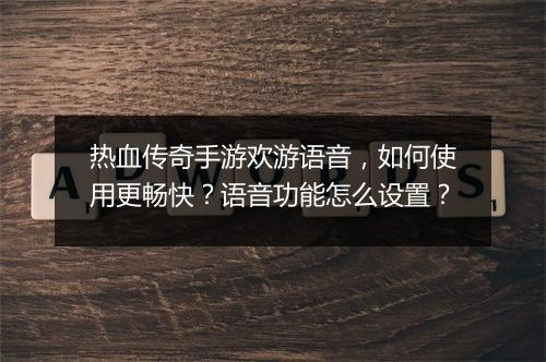 热血传奇手游欢游语音，如何使用更畅快？语音功能怎么设置？