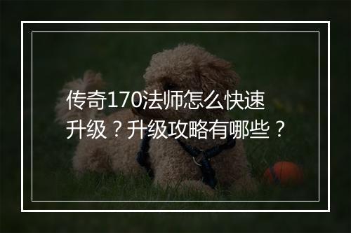 传奇170法师怎么快速升级？升级攻略有哪些？