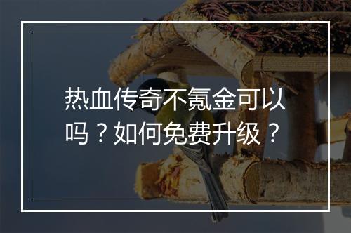 热血传奇不氪金可以吗？如何免费升级？