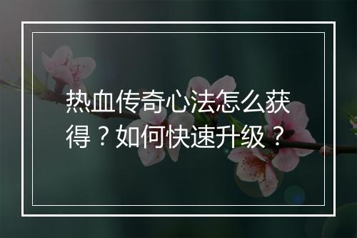 热血传奇心法怎么获得？如何快速升级？