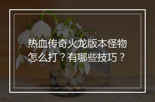 热血传奇火龙版本怪物怎么打？有哪些技巧？