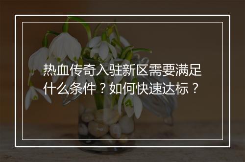 热血传奇入驻新区需要满足什么条件？如何快速达标？