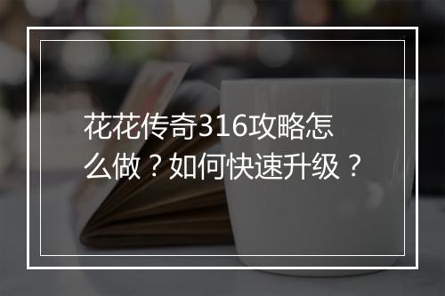 花花传奇316攻略怎么做？如何快速升级？