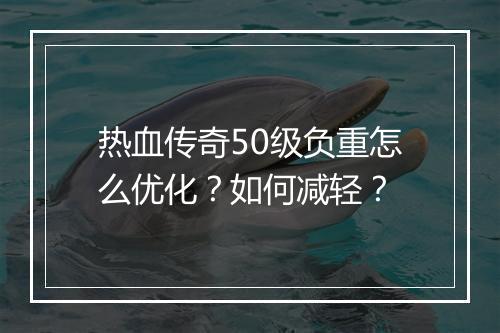 热血传奇50级负重怎么优化？如何减轻？