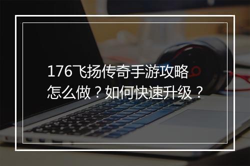 176飞扬传奇手游攻略怎么做？如何快速升级？