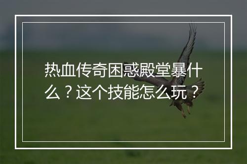 热血传奇困惑殿堂暴什么？这个技能怎么玩？