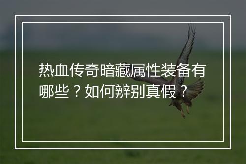 热血传奇暗藏属性装备有哪些？如何辨别真假？
