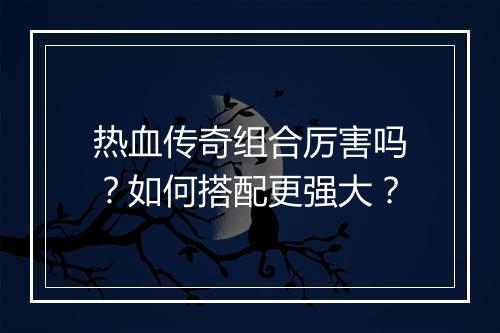 热血传奇组合厉害吗？如何搭配更强大？
