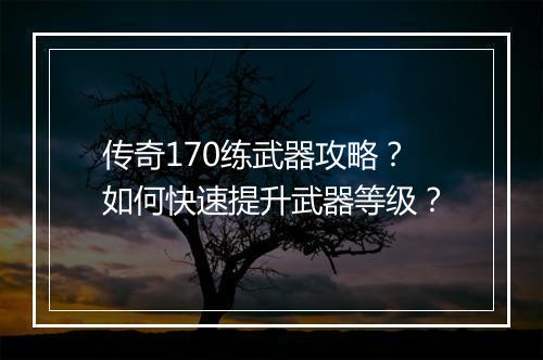传奇170练武器攻略？如何快速提升武器等级？