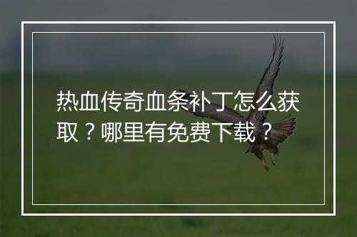 热血传奇血条补丁怎么获取？哪里有免费下载？