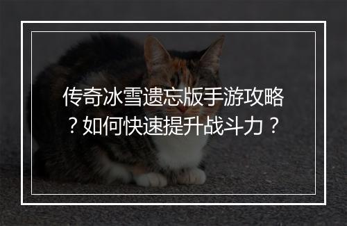 传奇冰雪遗忘版手游攻略？如何快速提升战斗力？