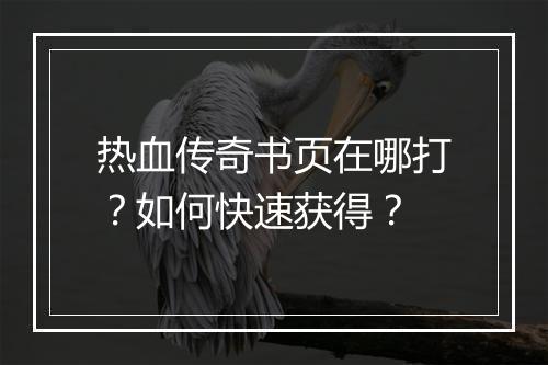 热血传奇书页在哪打？如何快速获得？