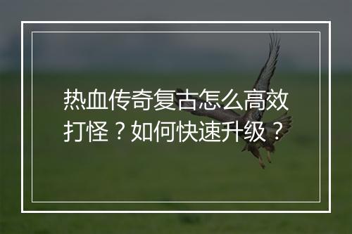 热血传奇复古怎么高效打怪？如何快速升级？