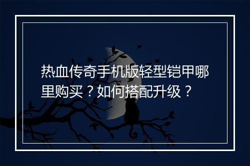 热血传奇手机版轻型铠甲哪里购买？如何搭配升级？
