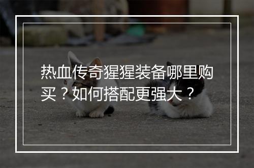 热血传奇猩猩装备哪里购买？如何搭配更强大？