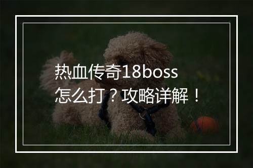 热血传奇18boss怎么打？攻略详解！