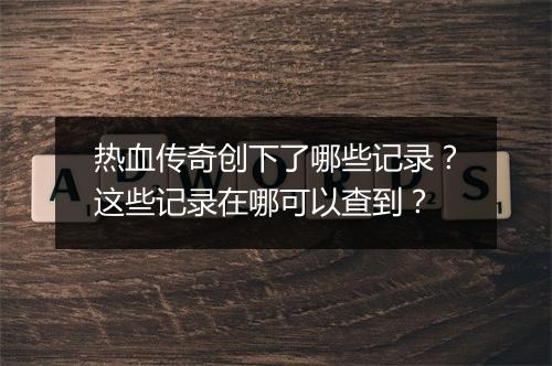 热血传奇创下了哪些记录？这些记录在哪可以查到？
