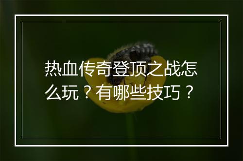 热血传奇登顶之战怎么玩？有哪些技巧？