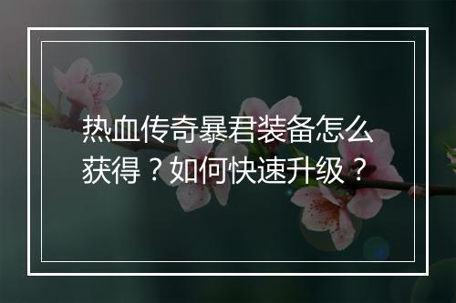 热血传奇暴君装备怎么获得？如何快速升级？