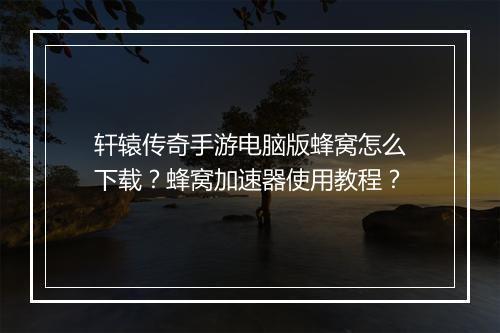 轩辕传奇手游电脑版蜂窝怎么下载？蜂窝加速器使用教程？