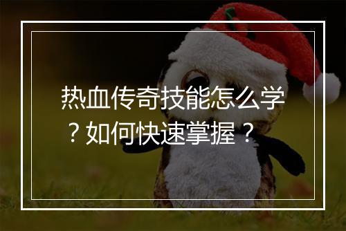 热血传奇技能怎么学？如何快速掌握？