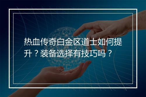 热血传奇白金区道士如何提升？装备选择有技巧吗？