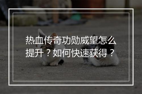 热血传奇功勋威望怎么提升？如何快速获得？