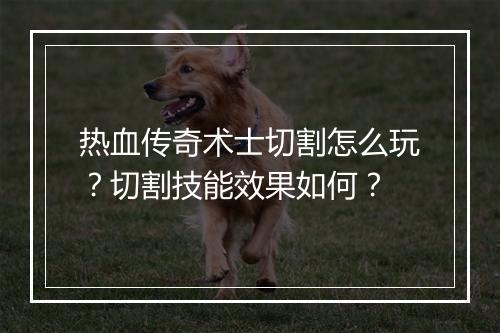 热血传奇术士切割怎么玩？切割技能效果如何？