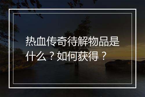 热血传奇待解物品是什么？如何获得？