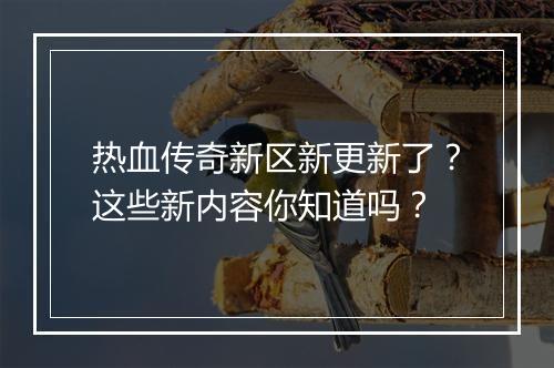 热血传奇新区新更新了？这些新内容你知道吗？