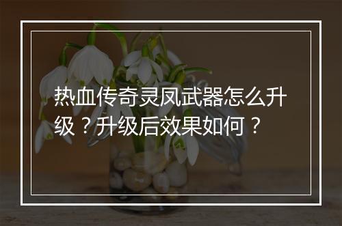 热血传奇灵凤武器怎么升级？升级后效果如何？