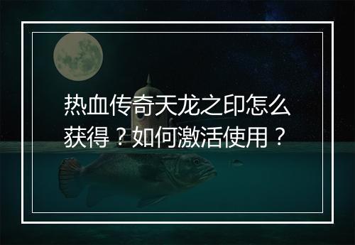 热血传奇天龙之印怎么获得？如何激活使用？