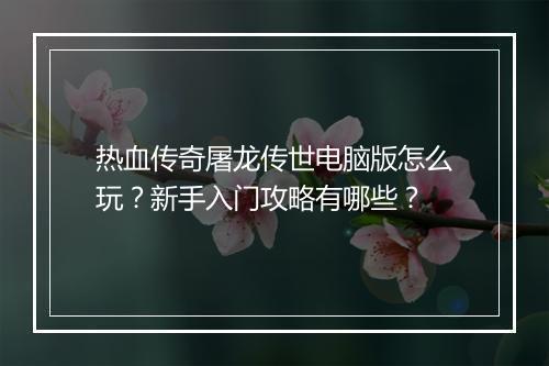 热血传奇屠龙传世电脑版怎么玩？新手入门攻略有哪些？
