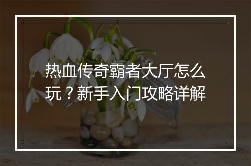 热血传奇霸者大厅怎么玩？新手入门攻略详解
