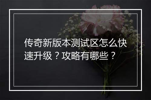 传奇新版本测试区怎么快速升级？攻略有哪些？