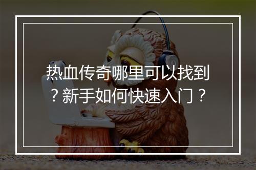 热血传奇哪里可以找到？新手如何快速入门？