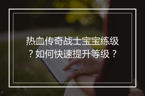 热血传奇战士宝宝练级？如何快速提升等级？